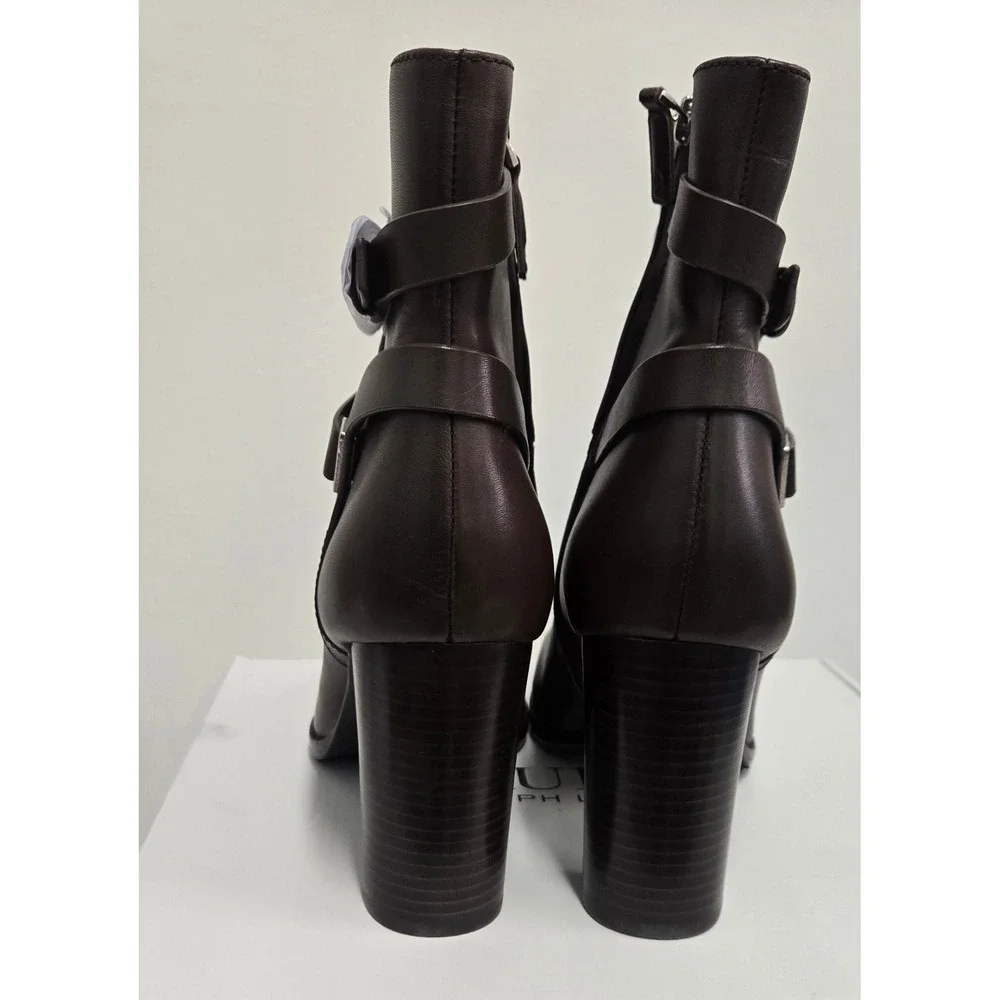 Lauren Ralph Lauren Collins Leather Ankle Boots Dark Brown Block Heel US 10 B